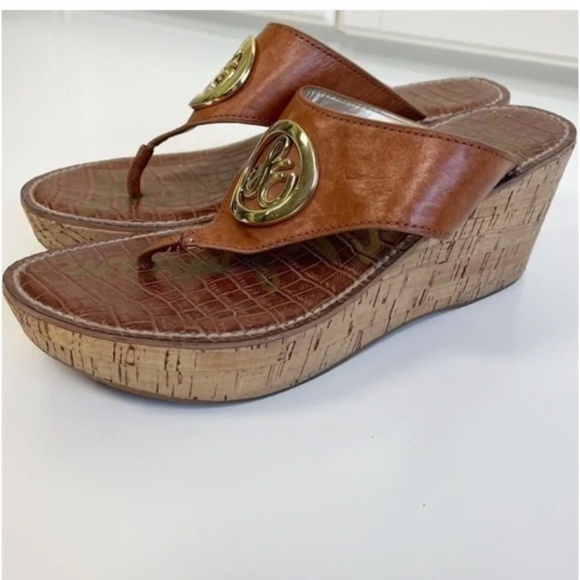 Sam  Edelman | Ruth Leather Wedge Platform Sandals Size 9 - Picture 4 of 5